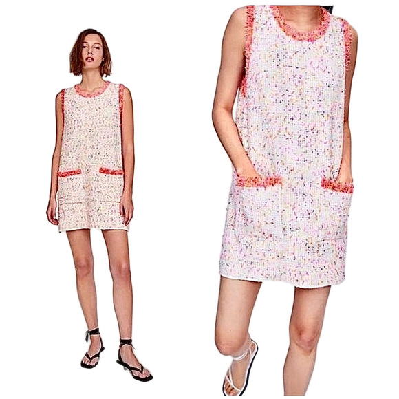 Zara Dresses & Skirts - ZARA Tweed Pocket Fluorescent Dress